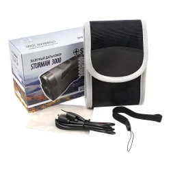 Дальномер лазерный STURMAN 3000 - комплектация, коробка, чехол, USB-кабель, ремешок