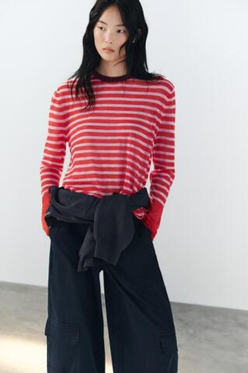 ZARA СВИТЕР В ПОЛОСКУ, КРАСНАЯ ПОЛОСКА