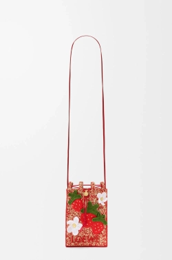 Loewe Сумка-мешок Patch Crochet на шнурке из телячьей кожи и рафии, красный