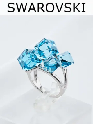 Кольцо коктейльное Мираж с голубыми кубиками Swarovski