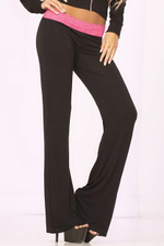 Клубные брючки с кружевным поясом и декоративной шнуровкой LACE TRIM LOUNGE PANTS (Размер: S) (Цвет: черный с розовым)
