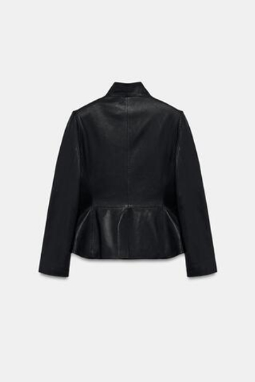 ZARA ДВУБОРТНЫЙ БЛЕЙЗЕР ИЗ 100% КОЖИ — ZW COLLECTION, ЧЕРНЫЙ