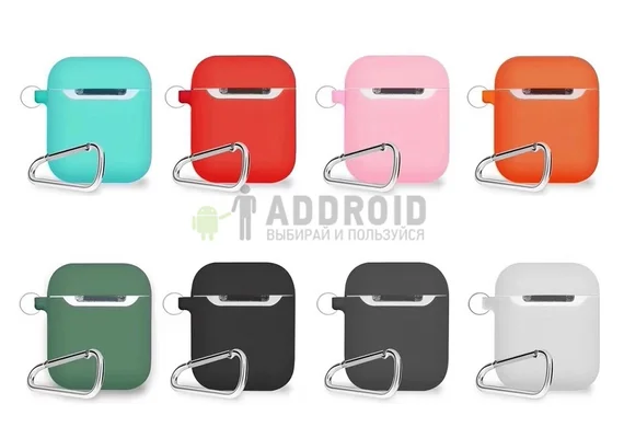 Защитный силиконовый чехол для наушников AirPods Тонкий с карабином orange