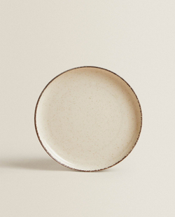 ZARA HOME ФАРФОРОВАЯ ДЕСЕРТНАЯ ТАРЕЛКА С ОБОДКОМ ПОД СТАРИНУ, ЭКРЮ