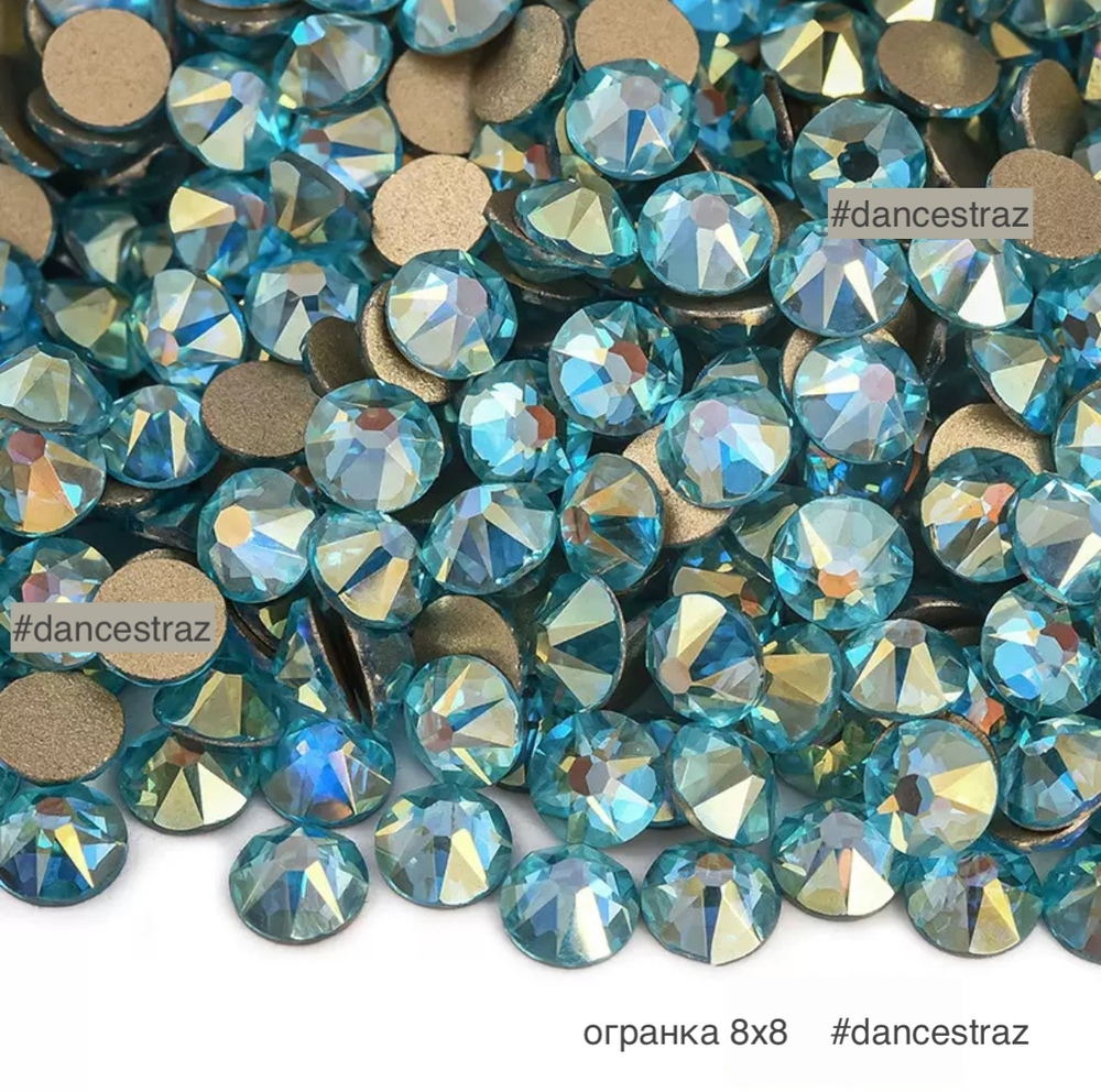 Стразы клеевые, Aquamarine AB 8*8, P48, SS16, 1440, (F2)