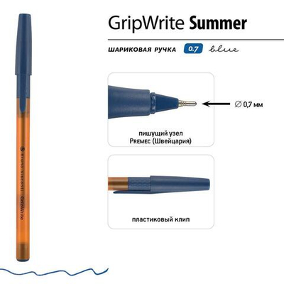 Ручка "GripWrite Summer" шариковая 0.7 мм, синяя (BrunoVisconti)