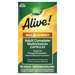 Nature's Way, Alive!® Max 6 Potency, полный мультивитаминный комплекс для взрослых, с железом, 90 капсул