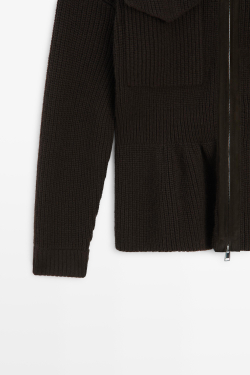 Massimo Dutti Кардиган из трикотажа, кожи и замши с карманами, коричневый