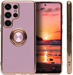 Стильный глянцевый чехол для SAMSUNG GALAXY S23 ULTRA с кольцом-подставкой и бархатной подкладкой
