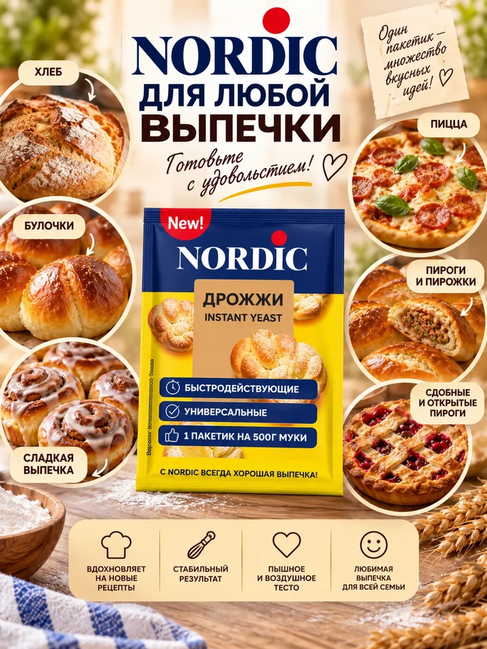 Сухие быстродействующие дрожжи Nordic 6 г * 3 шт