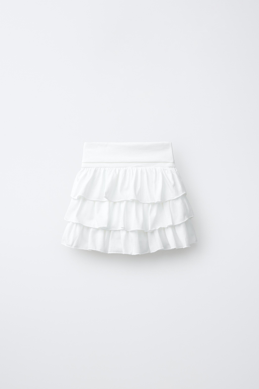 ZARA ЮБКА-ШОРТЫ С ВОЛАНАМИ И ОТВОРОТАМИ, БЕЛЫЙ