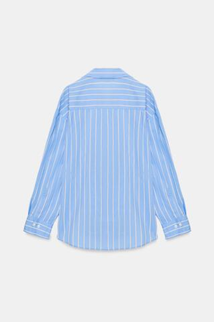 ZARA БАЗОВАЯ РУБАШКА ИЗ ПОПЛИНА, СИНИЙ/БЕЛЫЙ