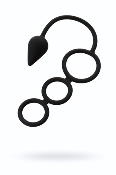Тройное эрекционное кольцо с анальным хвостом Drop S-size (Цвет: черный)