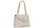 SAINT LAURENT LOULOU Quilted Leather Chain Bag, Shoulder Bag, Crossbody Bag Women"s White