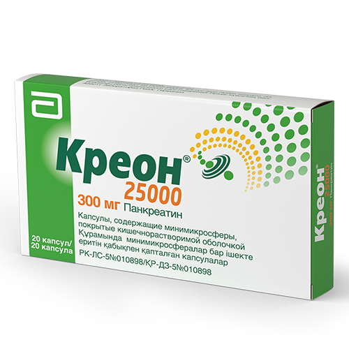 Креон 25000 300мг N20 капс с мк/сфер покр киш./раст. обол