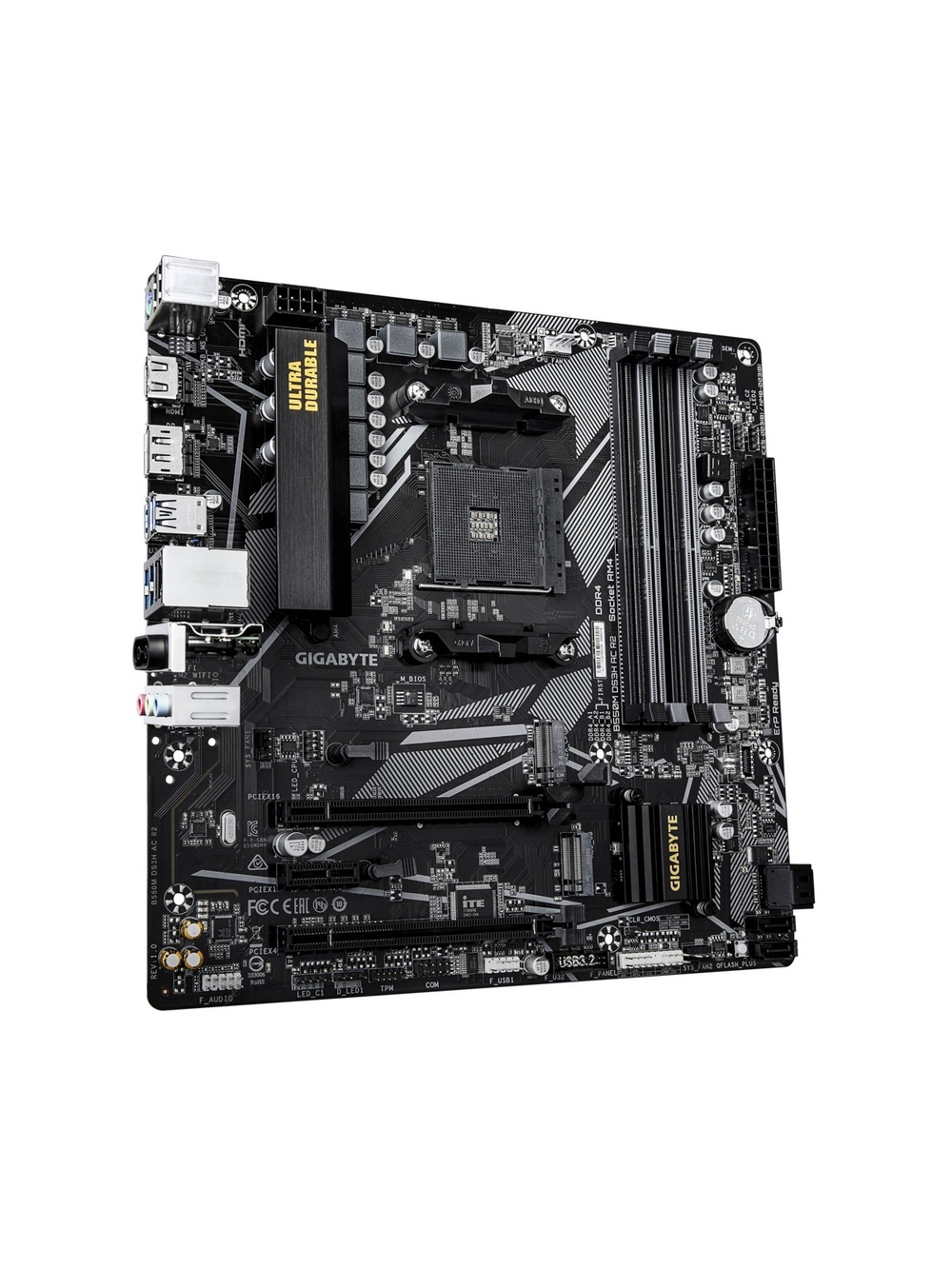 Материнская плата Gigabyte B550M DS3H AC R2 Soc-AM4 AMD B550 4xDDR4 mATX AC`97 8ch(7.1) GbLAN RAID+HDMI+DP