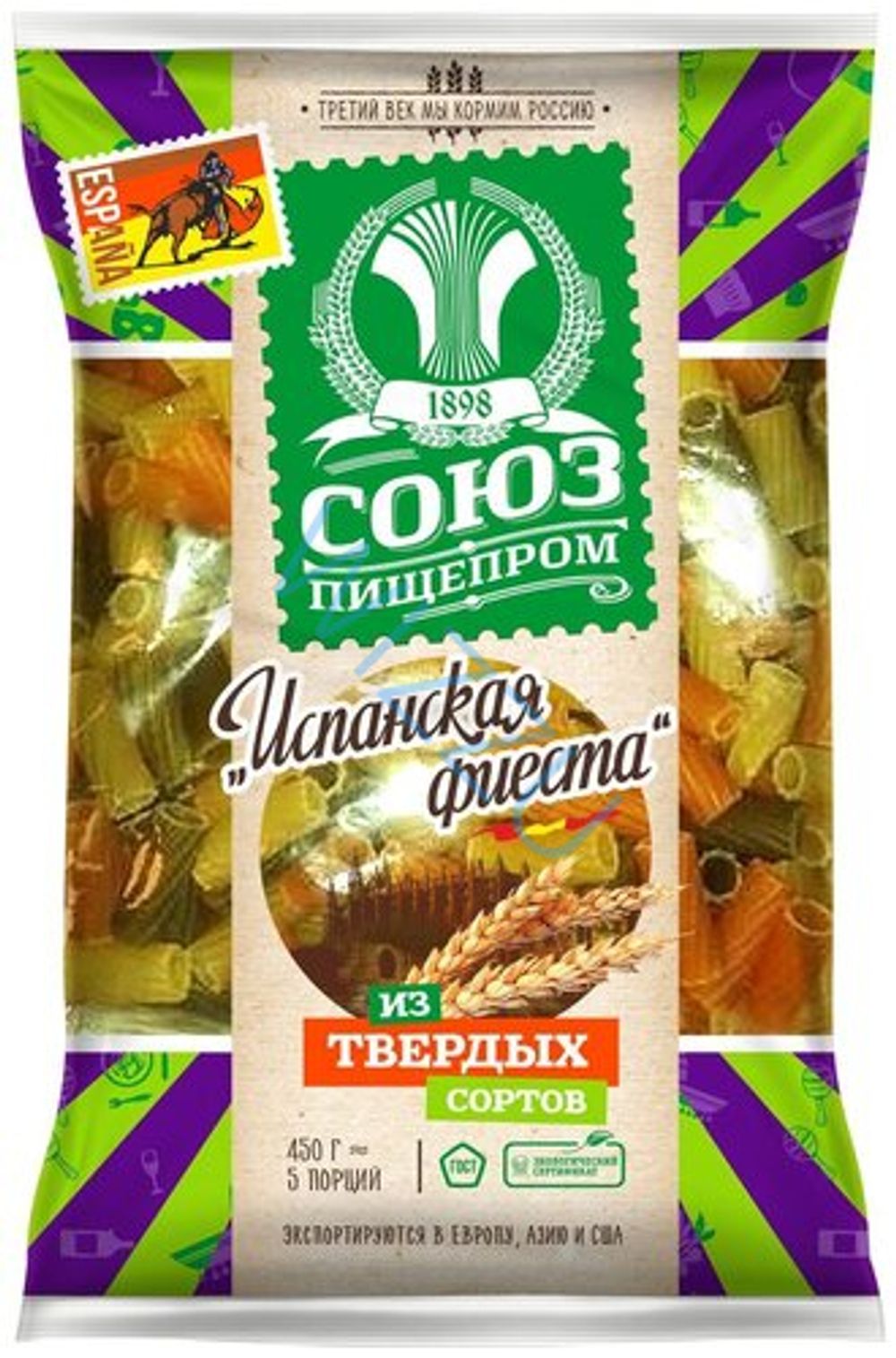 Макаронные изделия с томатом и шпинатом трубочки Союзпищепром 400 г