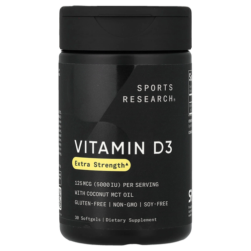 Sports Research, витамин D3, 125 мкг (5000 МЕ), 30 капсул