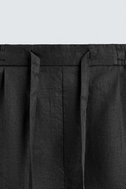 ZARA ШОРТЫ RELAXED FIT ИЗ 100% ЛЬНА, ЧЕРНЫЙ