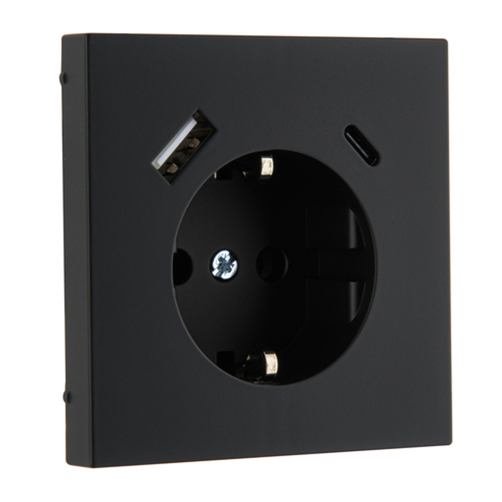Розетка с USB, 16А 250В с зарядным (A+C) 3,4А LAVERO SUPERIOR 1033600303 чёрный матовый