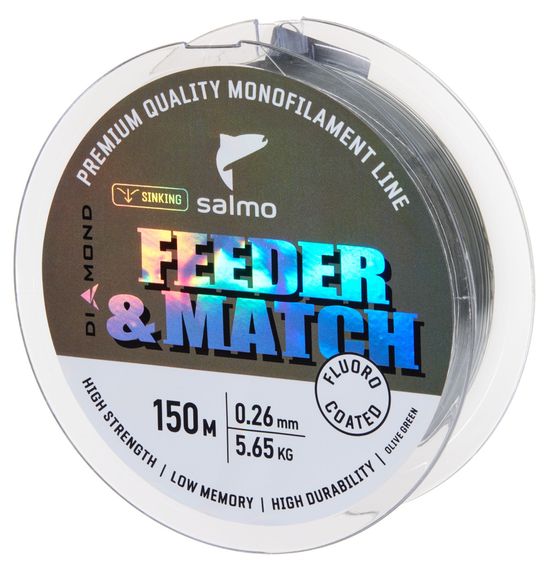 Леска монофильная Salmo Diamond FEEDER & MATCH FLUORO COATED Olive Green 150/026