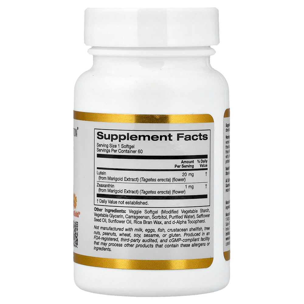 California Gold Nutrition, лютеин с зеаксантином из экстракта бархатцев, 60 растительных капсул