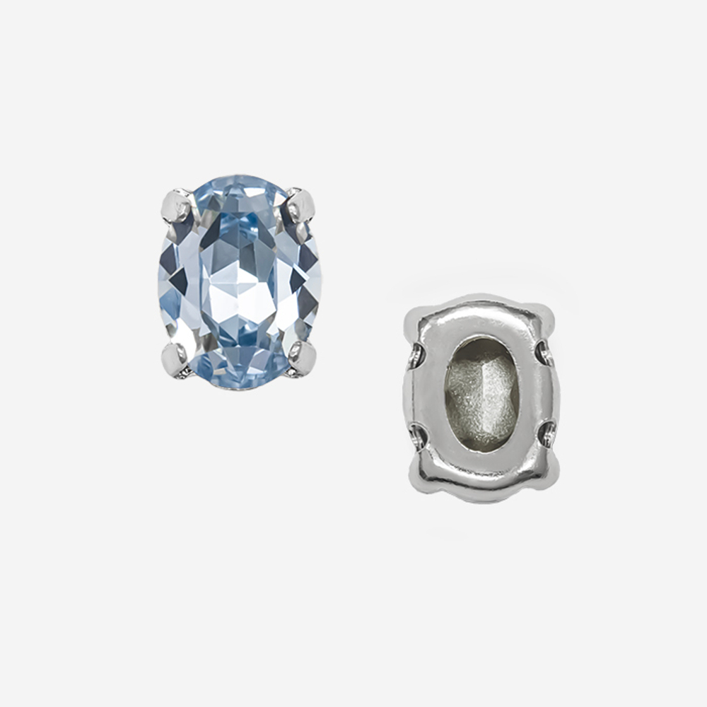 Кристалл Овал (Oval Fancy Stone) в цапах, оттенок "Светлый Сапфир"/"Light Sapphire", 8*6мм, родирование