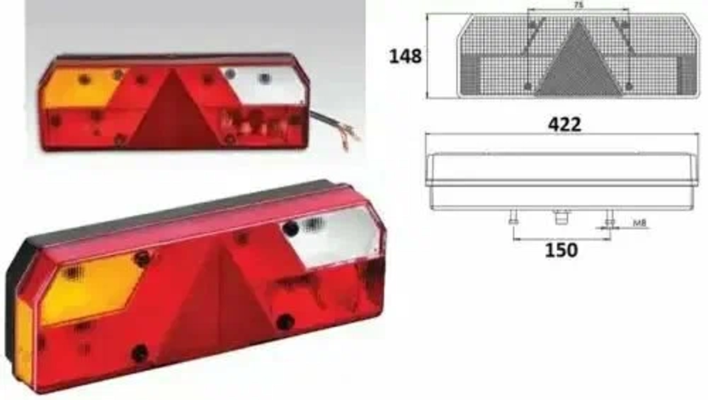 Фонарь задний UNIVERSAL, EUROPOINT 0023 б/л левый, желтый поворот с АМР разъемом