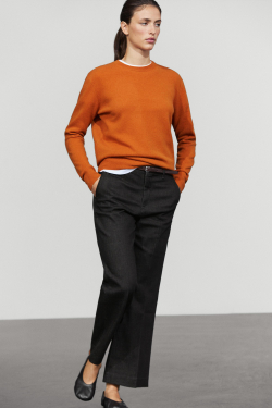 Massimo Dutti Вязаный свитер с круглым вырезом из смесовой шерсти, оранжевый