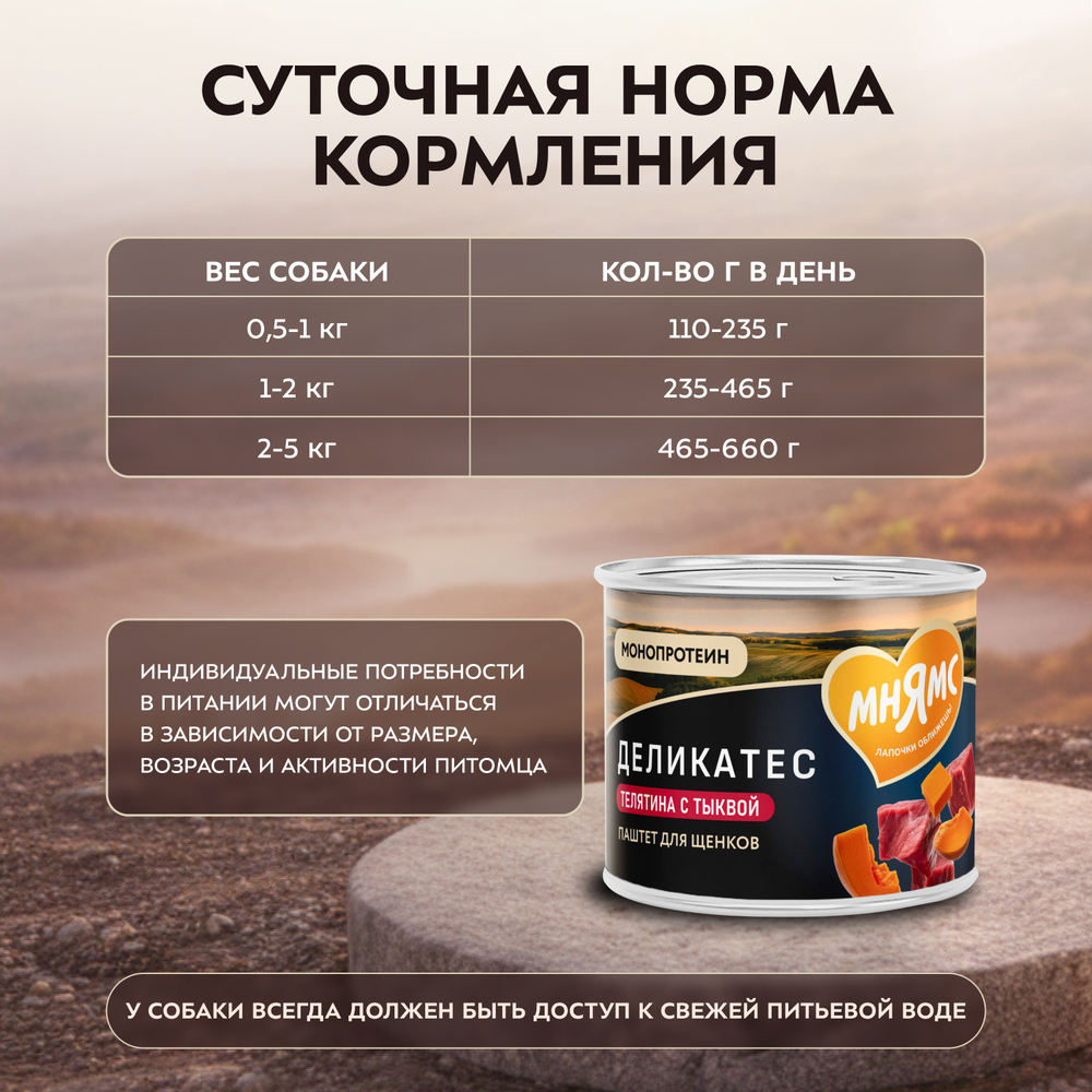 Влажный корм Мнямс Деликатес Паштет из телятины с тыквой для щенков всех пород "Асадо по-аргентински" 12шт по 200 г