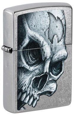 Зажигалка ZIPPO Skull and Flame с покрытием Street Chrome, латунь/сталь, серебристая, матовая, 38x13