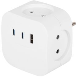 Разветвитель электрический ЭРА SP-4-3USBAC-W на 4 розетки + 3 USB A+C со шторками 10А белый | Электротовары