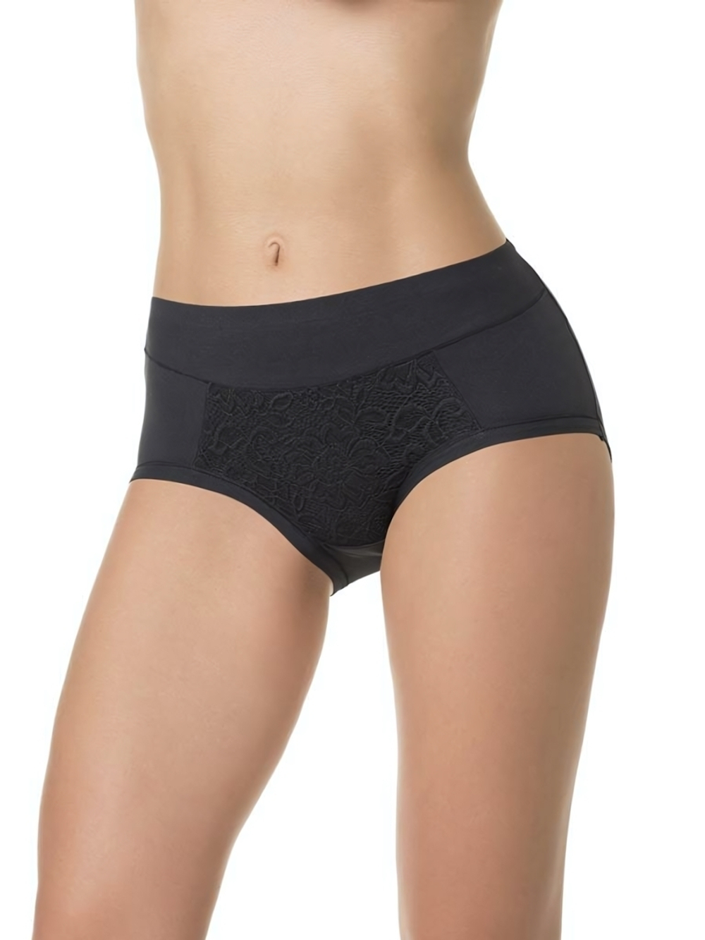 Высокие трусики plus size с кружевной вставкой (Размер: XL) (Цвет: черный)