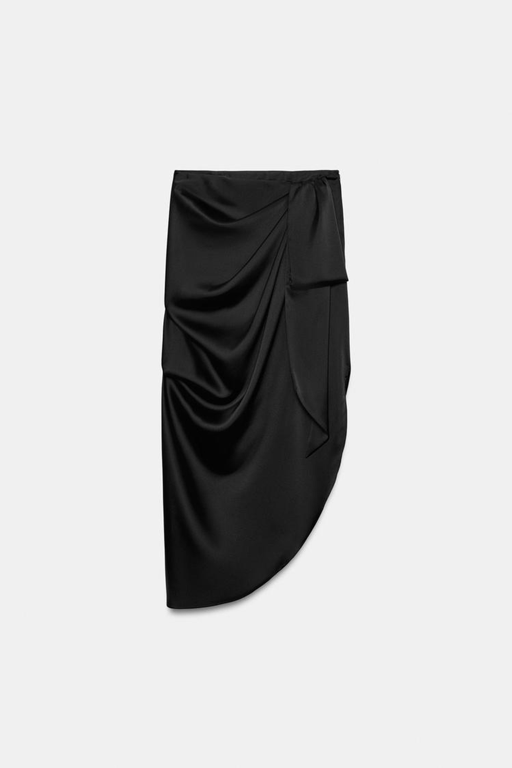 ZARA АТЛАСНАЯ ЮБКА МИДИ АСИММЕТРИЧНОГО КРОЯ, ЧЕРНЫЙ