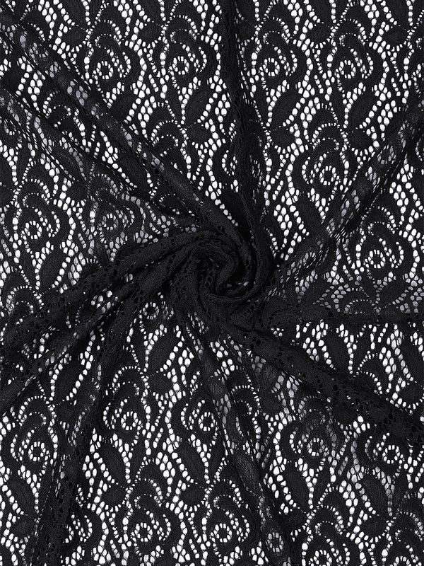 Ткань кружевная гипюр стрейч 160 г/м², ш.150см, арт.SZ031636 цв.черный, уп.1м