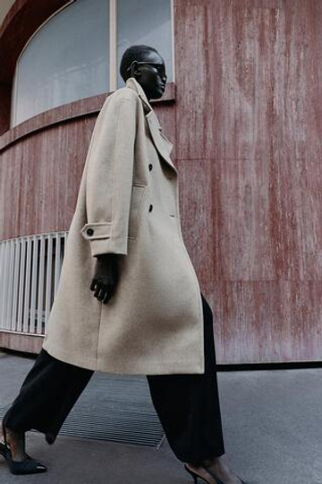 ZARA МЯГКОЕ ПАЛЬТО ОВЕРСАЙЗ, БЕЖЕВЫЙ