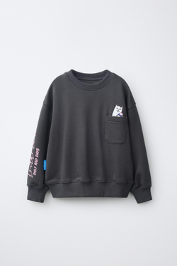 ZARA ТОЛСТОВКА С ПРИНТОМ-ЛОГОТИПОМ RIPNDIP, АНТРАЦИТОВО-СЕРЫЙ