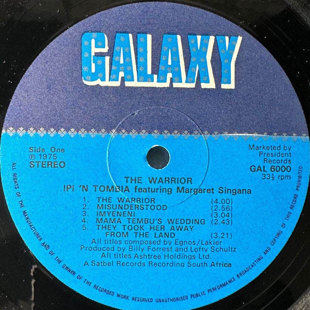 Ipi 'N Tombia Featuring Margaret Singana ‎– The Warrior (Англия 1975г.)