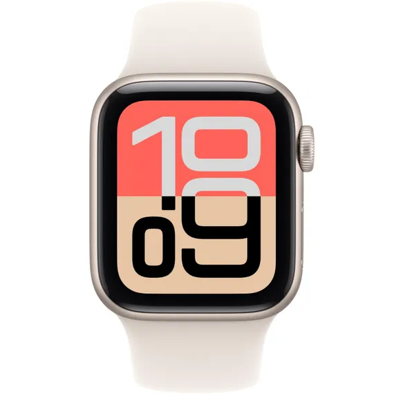 Часы Apple Watch SE 3, 2025, 44 мм, алюминий цвета «сияющая звезда», ремешок Sport Band цвета «сияющая звезда»