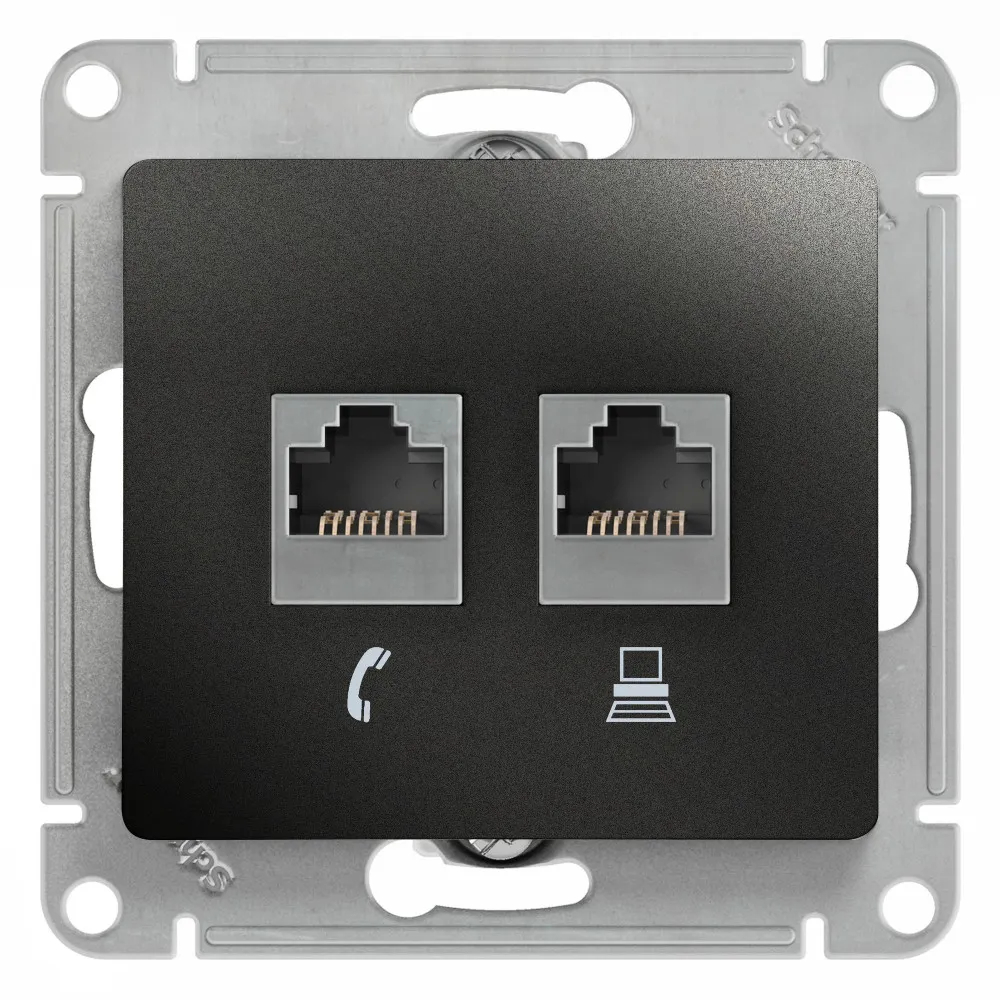 GLOSSA РОЗЕТКА двойная RJ11+RJ45 кат.5e, механизм, АНТРАЦИТ