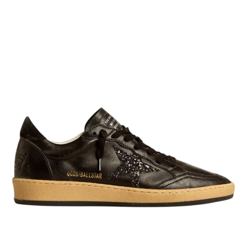 Женские кеды Golden Goose Ball Star Black nappa with Black glitter star and Suede heel tab