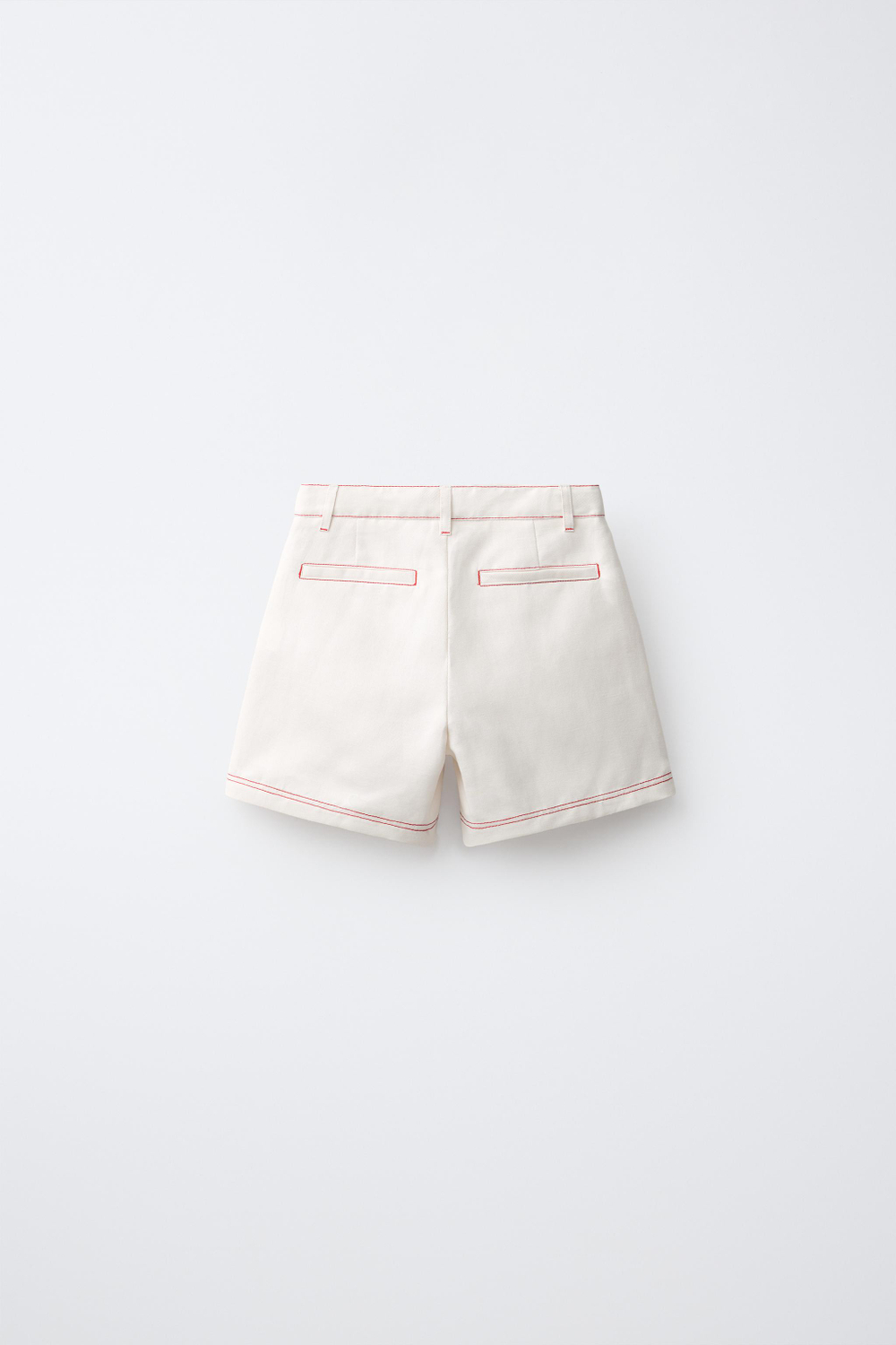 ZARA ШОРТЫ С КРАСНОЙ ОТСТРОЧКОЙ, ЭКРЮ