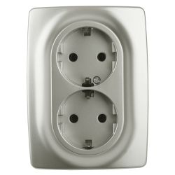 Розетка ЭРА Серия 12 12-2106-15 двойная с заземлением 2X2P+E Schuko 16A-250В IP20 перламутр | Эра 12