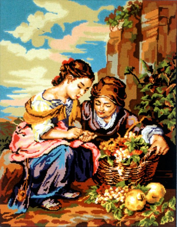Рисунок для вышивания Soulos (канва жесткая), Девушки с корзиной Винограда, 60х75 см
