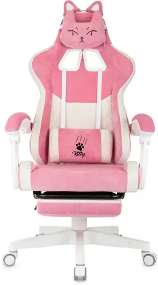 Кресло игровое Knight Kitty/F W Fabric розовый/молочный с подголов. крестов. пластик подст.для ног пластик белый