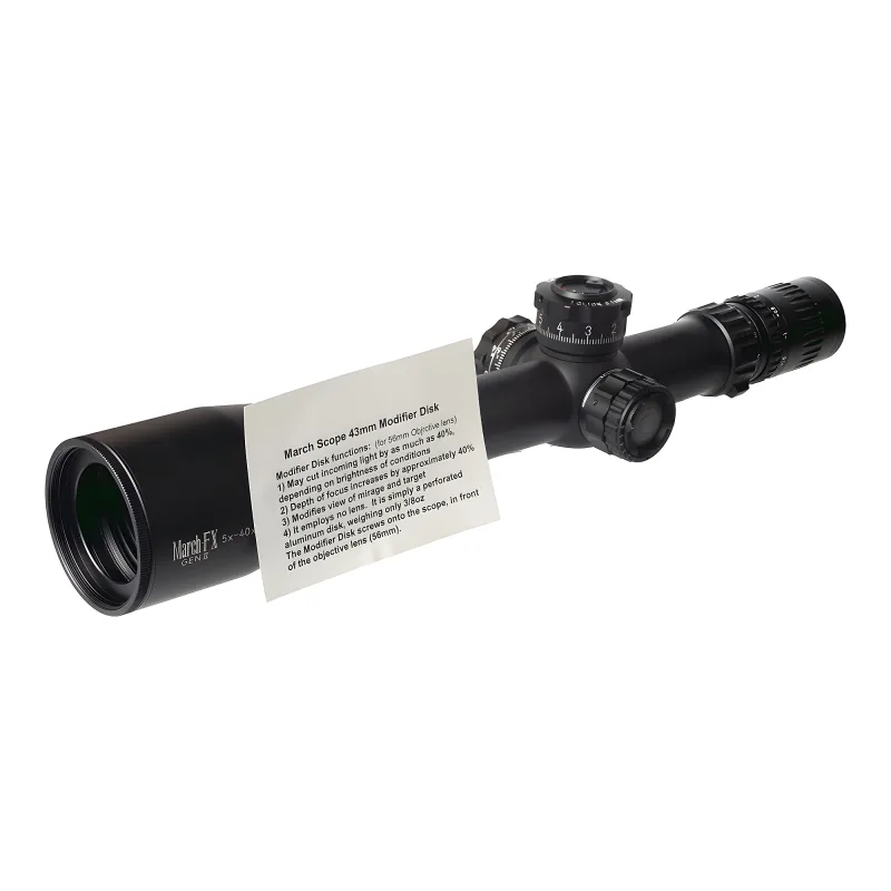Прицел March-FX 5-40x56 Gen II FML-PDKI FFP 34мм - вид с упаковкой модификатора