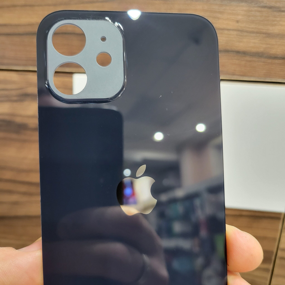 Крышка для iPhone 12 - задняя стеклянная панель "премиум качество" (чёрного цвета)