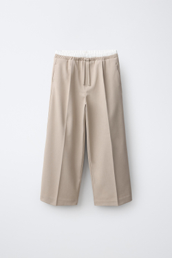 ZARA БРЮКИ WIDE LEG С ДВОЙНЫМ ПОЯСОМ, СВЕТЛО-БЕЖЕВЫЙ