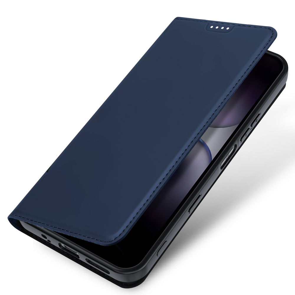 Чехол книжка из кожи синего цвета для смартфона Infinix Hot 70, серия Skin Pro Series от Dux Ducis