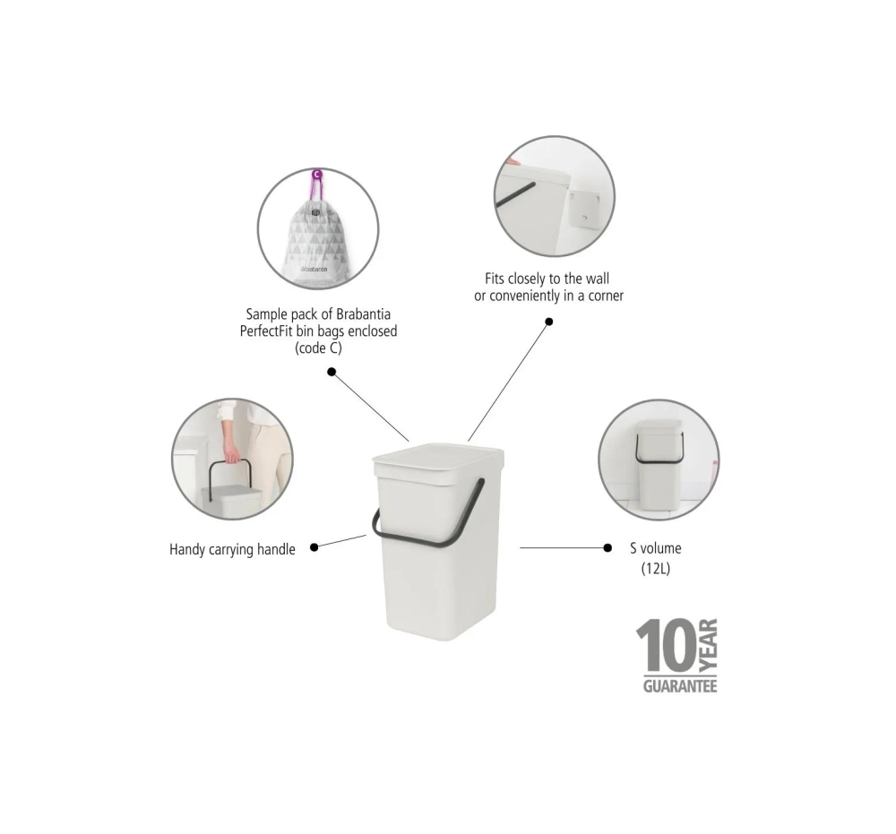 Brabantia Контейнер для мусора Sort & Go 12л Светло-серый 213281